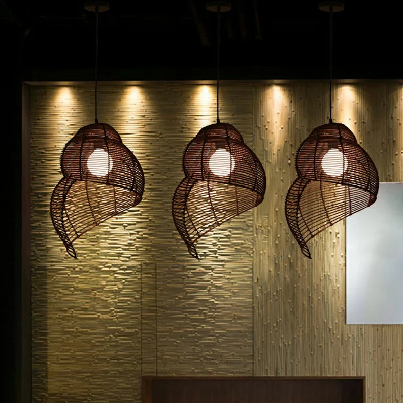 Illuminazione sospensione conchiglia spirale costiera Apparecchio di illuminazione sospeso per sala da pranzo 1 luce bambù