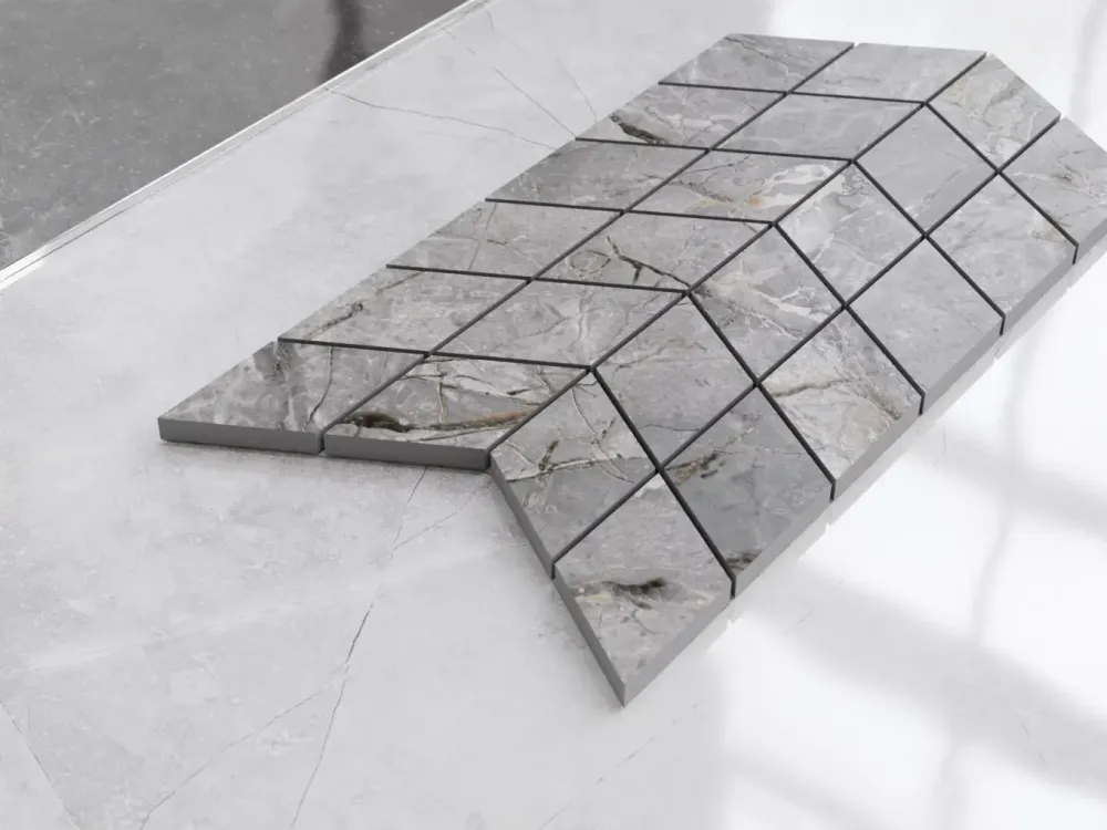 Porcelain stoneware mosaic on maglia bathroom or kitchen 17.2 cm x 29.8 cm - White polished arrow 1