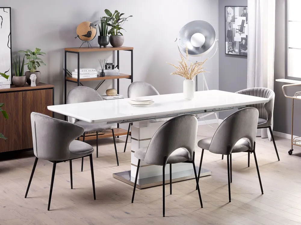 Tavolo da pranzo estensibile bianco e argento 180/220 x 90 cm HAMLER