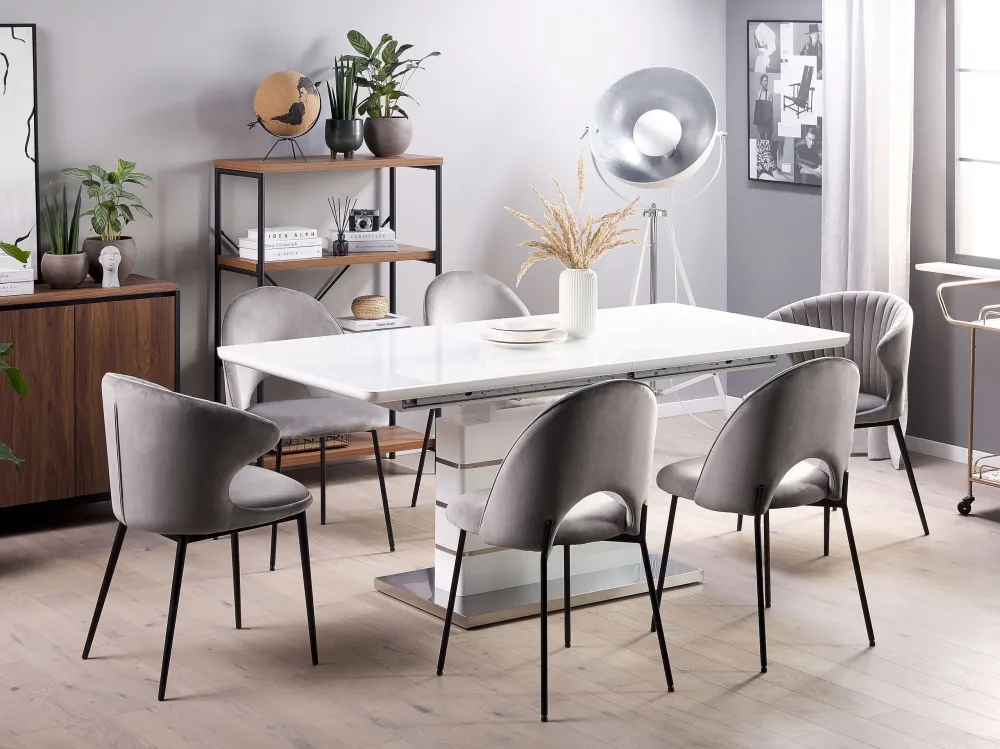 Tavolo da pranzo estensibile bianco e argento 180/220 x 90 cm HAMLER