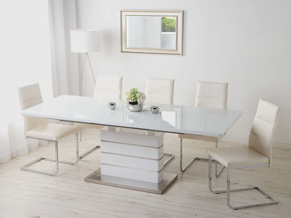 Tavolo da pranzo estensibile bianco e argento 180/220 x 90 cm HAMLER