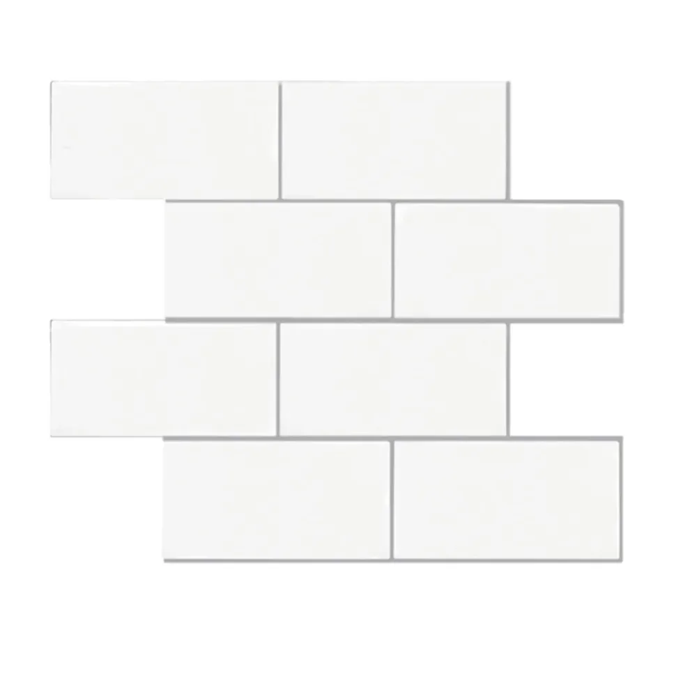 White Subway Peel and Stick Backsplash Tile Grey Grout - Thicker Design