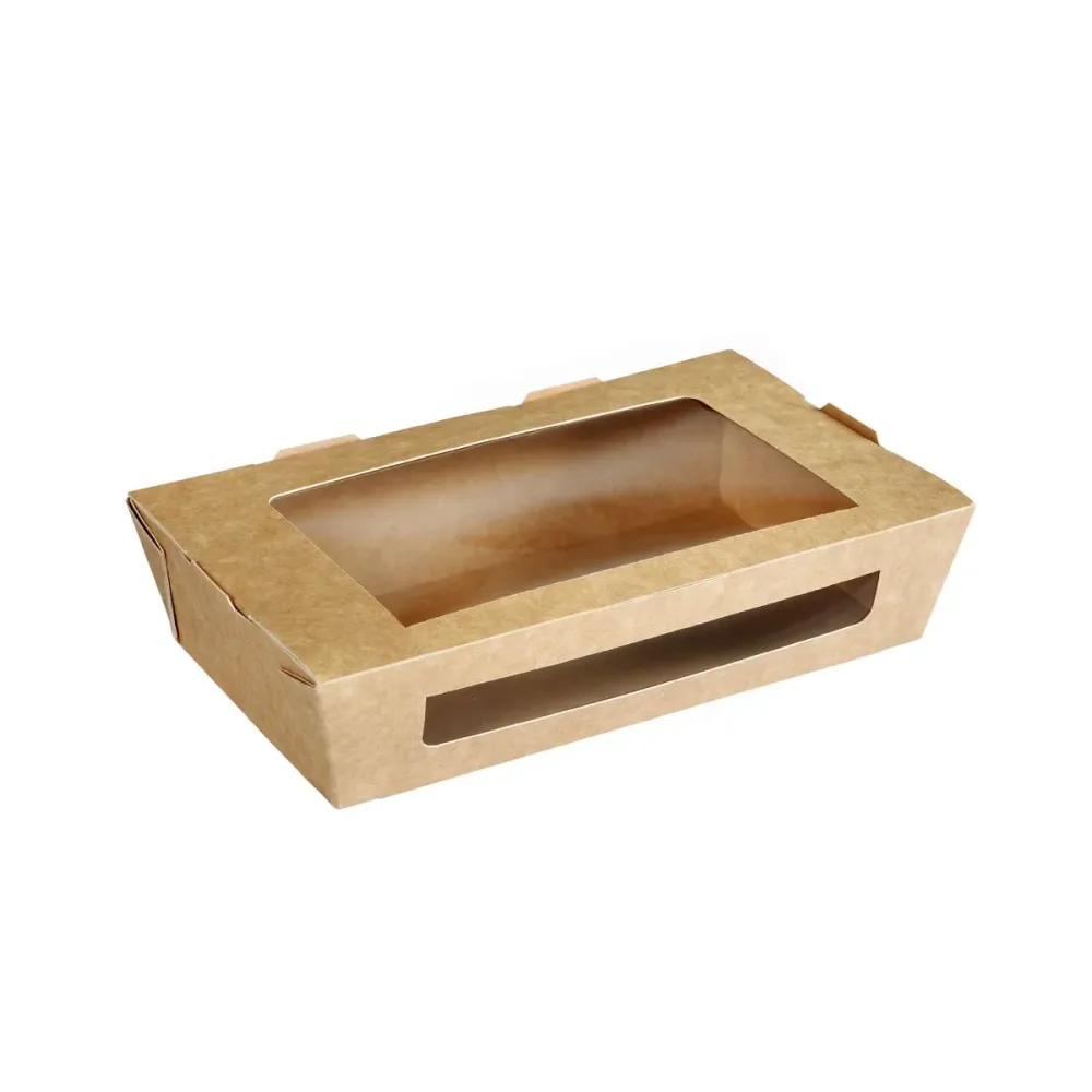 Casella di menu con finestra PLA 900 ml di cartone marrone/PLA 200x120x45 | Pacchetto (250 pezzi)
