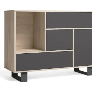 Credenza WIND, sala da pranzo, Buffet 1 porta, 3 cassetti, colore struttura Rovere e colore porta e cassetti Grigio Antrac...