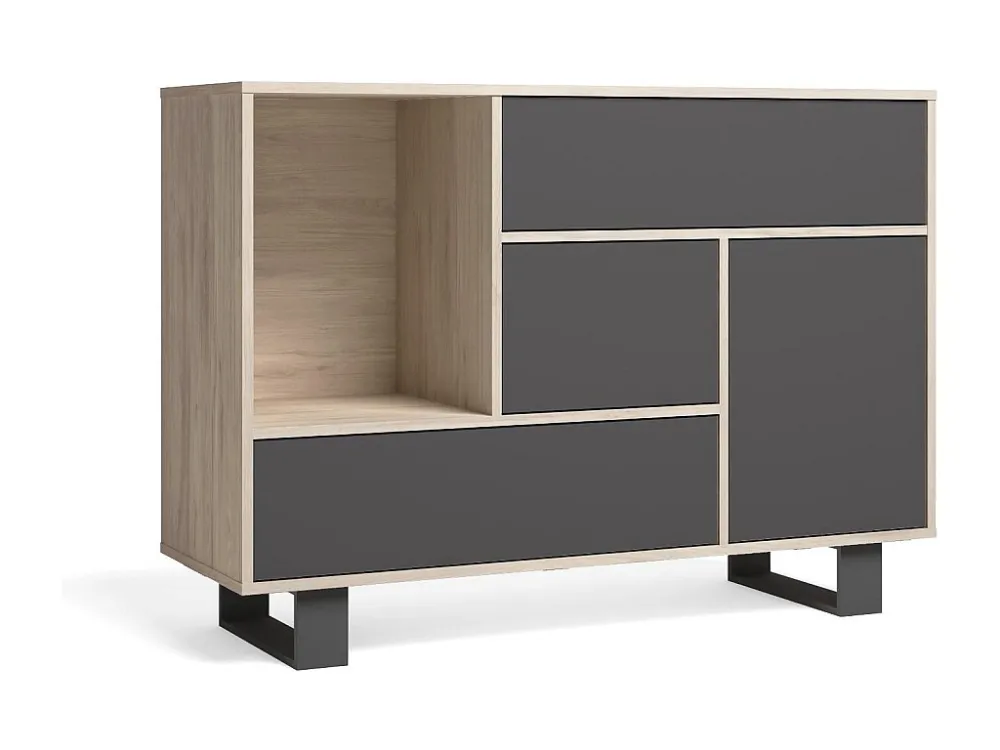 Credenza WIND, sala da pranzo, Buffet 1 porta, 3 cassetti, colore struttura Rovere e colore porta e cassetti Grigio Antrac...