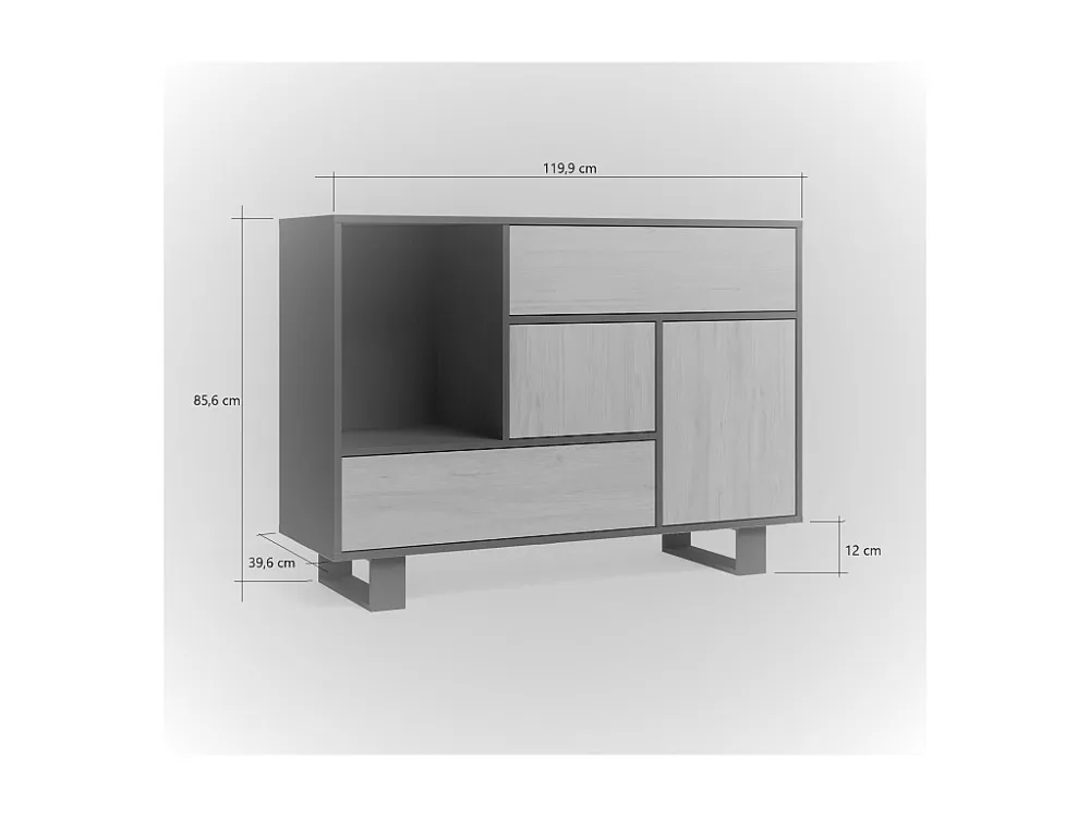 Credenza WIND, sala da pranzo, Buffet 1 porta, 3 cassetti, colore struttura Rovere e colore porta e cassetti Grigio Antrac...