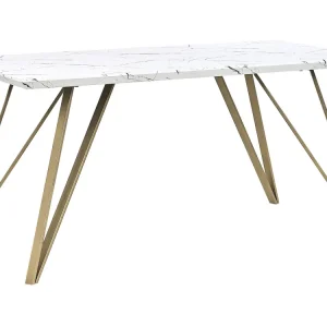 Dining Table 150 x 80 cm Marble Effect White Gold MOLDEN