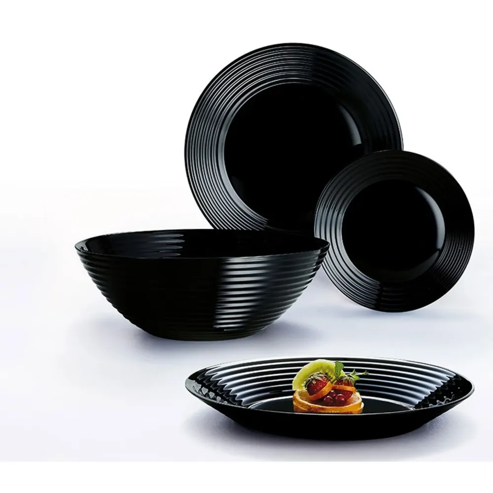 Dinner Set Tableware 19 PCS Dinner Dessert Plate Slad Soup Bowl Service 6 People Nero puro