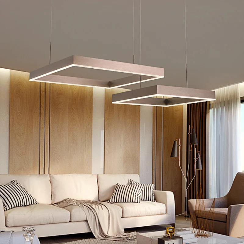 Lampadario goccia quadrato 2/3 livelli LED Lampadario lineare metallo per camera da letto color caffè