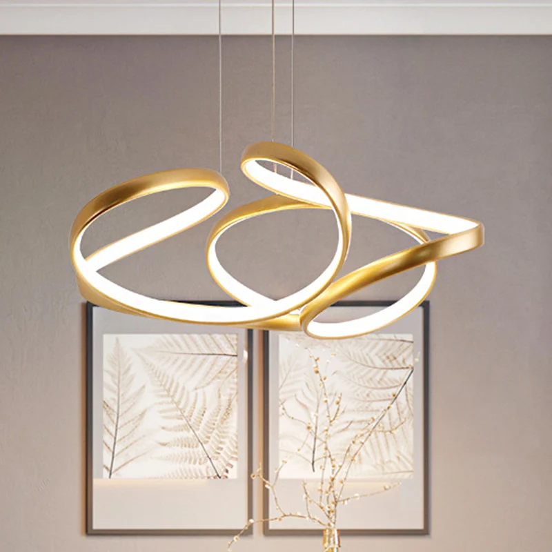 Lampadario ondulato acrilico Lampada sospensione LED lineare oro/caffè per sala da pranzo, larghezza 14"/19,5"