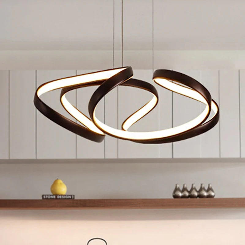 Lampadario ondulato acrilico Lampada sospensione LED lineare oro/caffè per sala da pranzo, larghezza 14"/19,5"