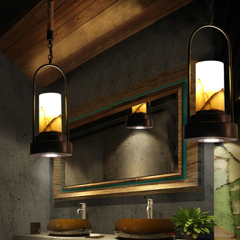 Lampadario sospensione per ristorante cilindro, elegante, marmo, 1 luce, con finitura bronzo/nero