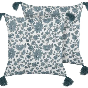 Set di 2 cuscini cotone bianco macchiato e foglia di tè 45 x 45 cm RUMEX
