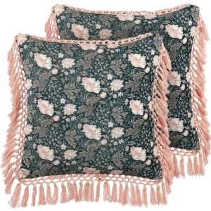 Set di 2 cuscini velluto foglia di tè e rosa 45 x 45 cm PARROTIA