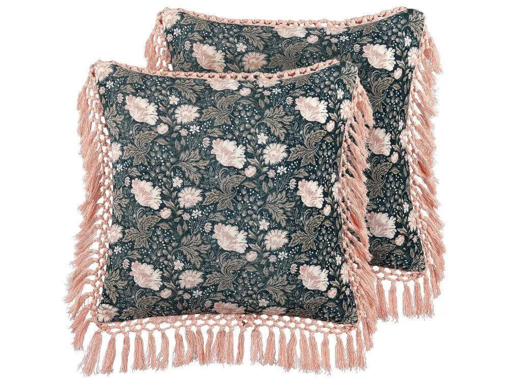 Set di 2 cuscini velluto foglia di tè e rosa 45 x 45 cm PARROTIA