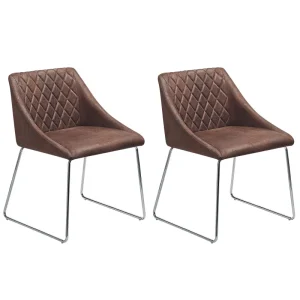 Set 2 Dining Chairs Faux Cuoio Brown ARCATA