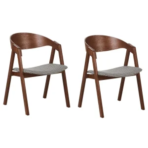 Set 2 Dining Chairs Houndstooth Dark Wood YUBA