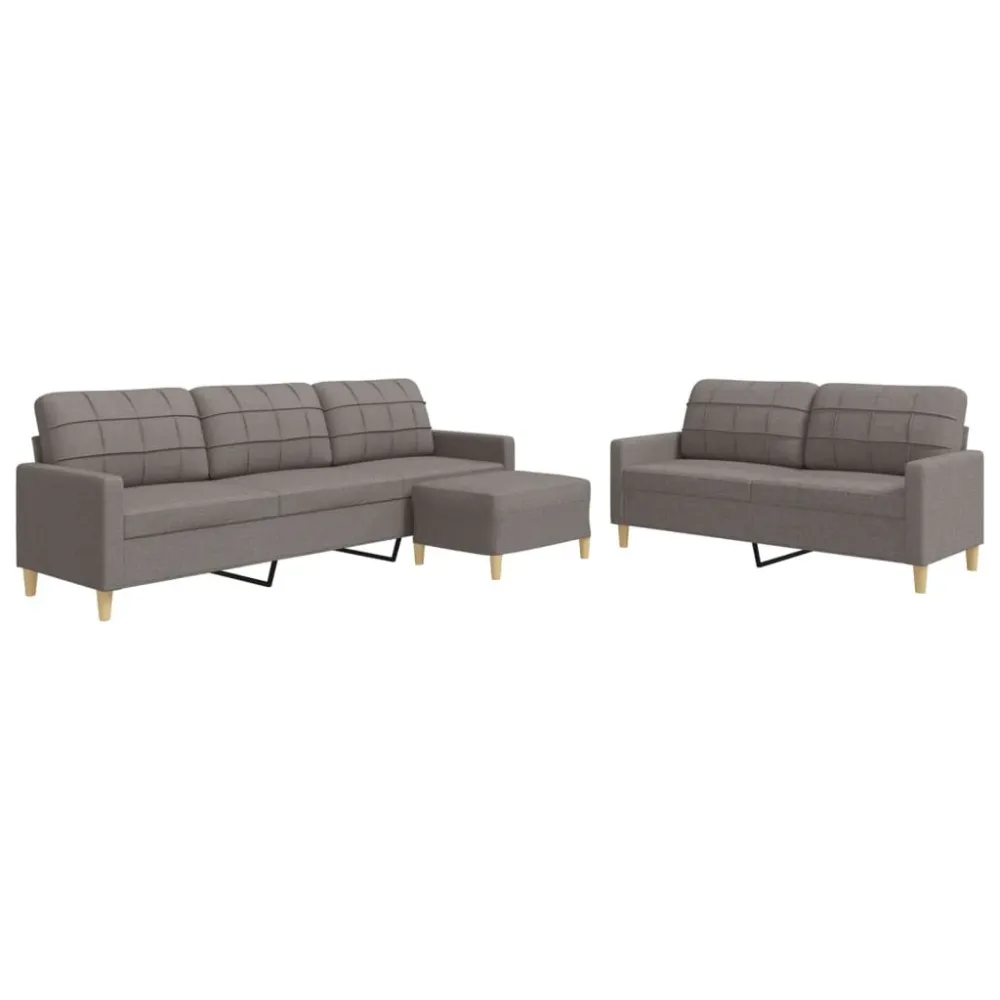 Set di Divani 3 pz con Poggiapiedi Tortora Tessuto