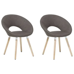 Set 2 Fabric Dining Chairs Light Brown ROSLYN