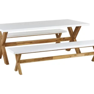 Set da giardino tavolo con 2 panche fibra di cemento bianco OLBIA