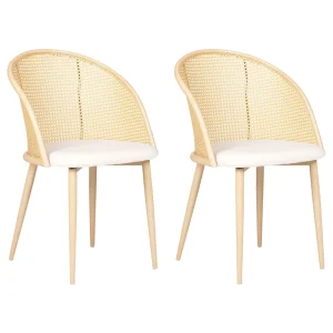 Set 2 Metal Dining Chairs Light Wood CORNELL