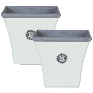 Set 2 Plant Pots ELATEIA Stone White