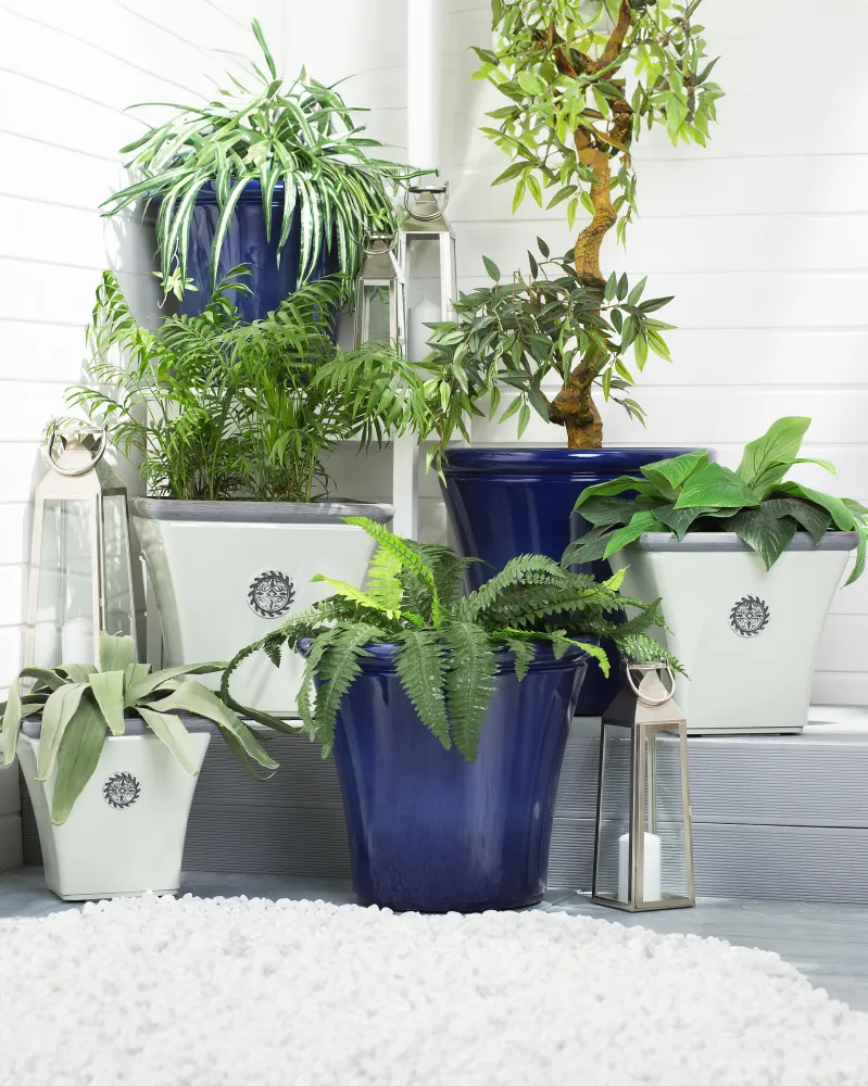 Set 2 Plant Pots ELATEIA Stone White