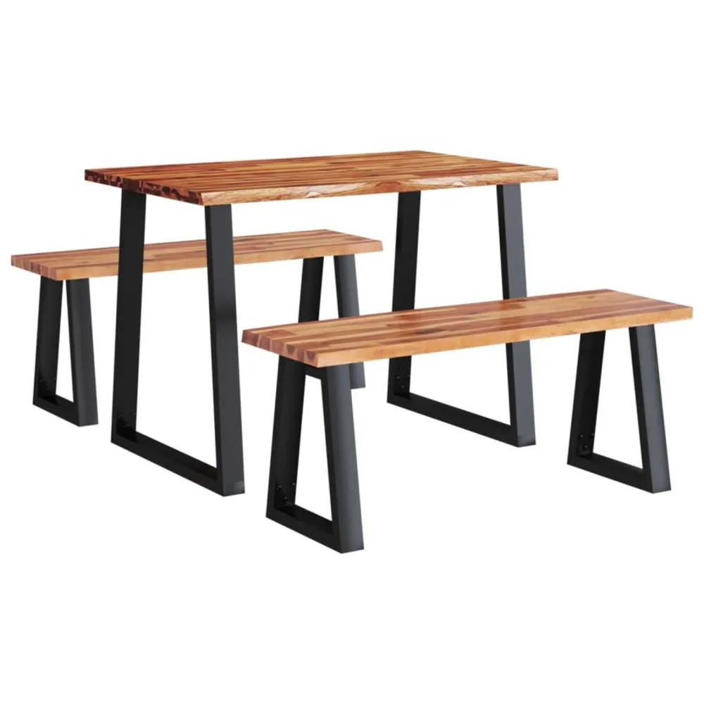 Set da Pranzo 3 pz con Bordi Vivi Legno Massello di Acacia