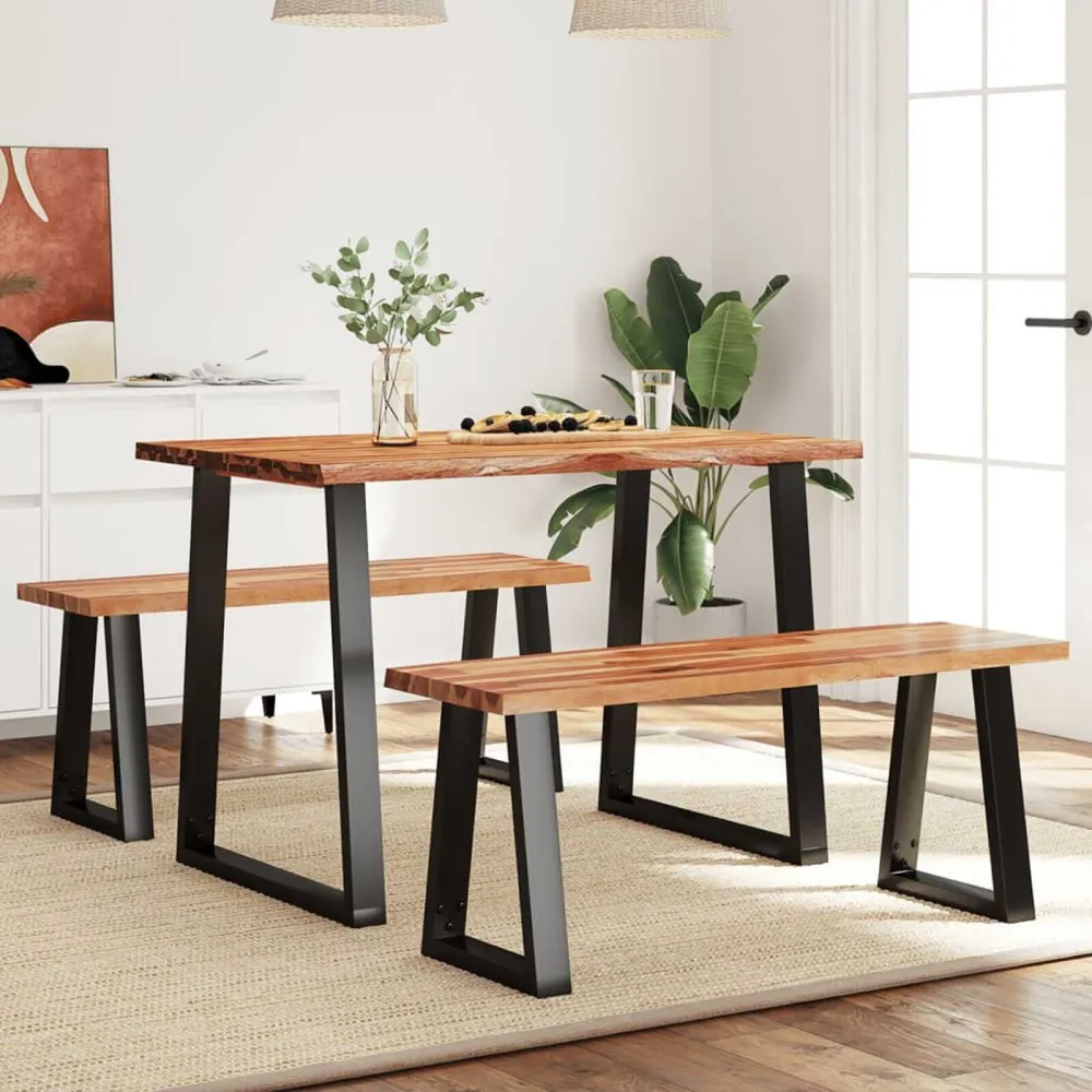 Set da Pranzo 3 pz con Bordi Vivi Legno Massello di Acacia