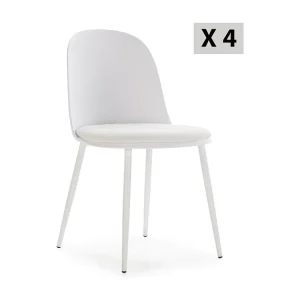 Set di 4 sedie Kana bianche, gambe metallo e seduta imbottita