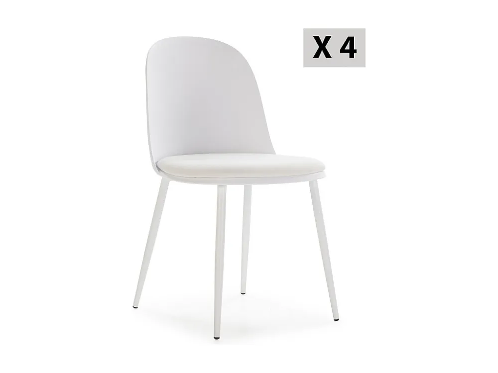 Set di 4 sedie Kana bianche, gambe metallo e seduta imbottita