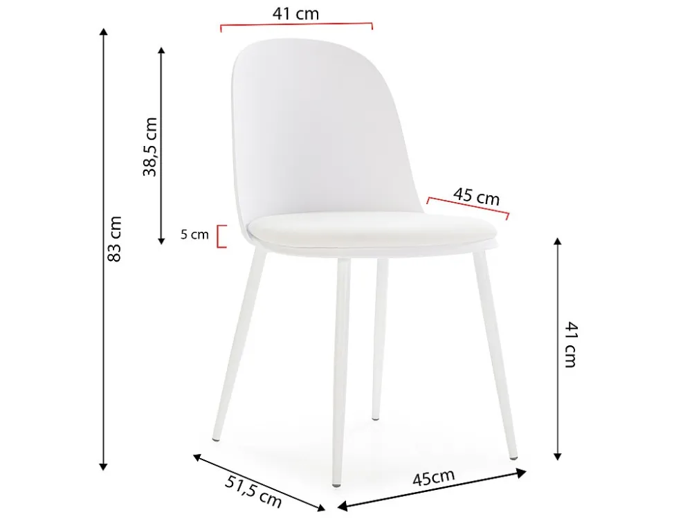 Set di 4 sedie Kana bianche, gambe metallo e seduta imbottita