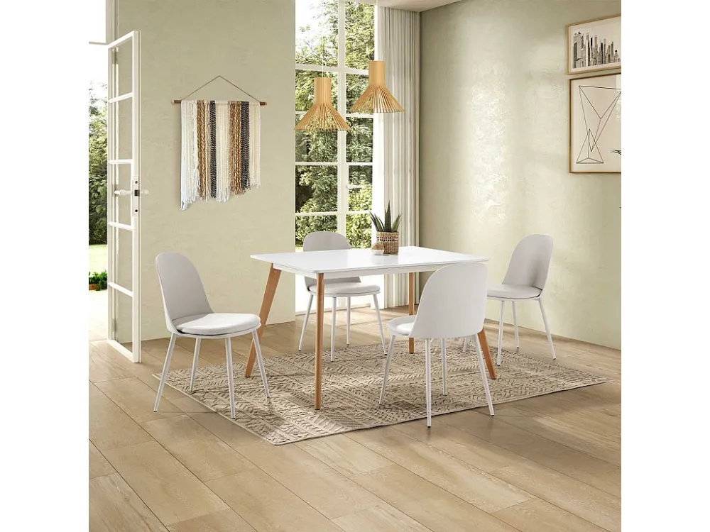 Set di 4 sedie Kana bianche, gambe metallo e seduta imbottita