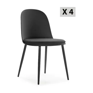 Set di 4 sedie Kana nere, gambe metallo e seduta imbottita