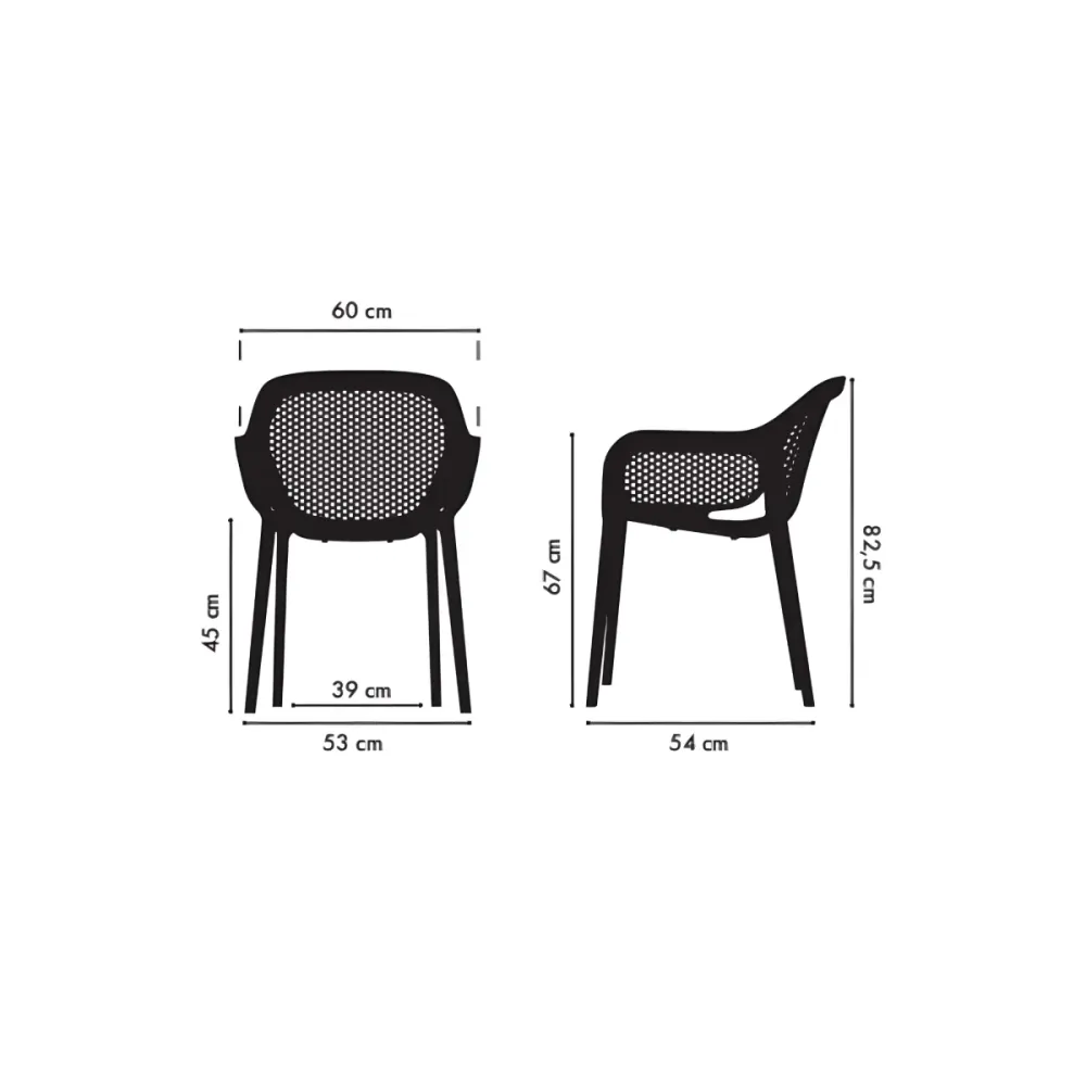 Set di sedie da pranzo "Atra" polipropilene e fibra di vetro con braccioli cm 53x54 82,5h