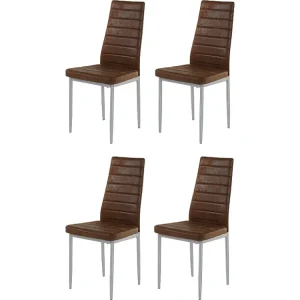 Set di 4 sedie da pranzo imbottite microfibra marrone