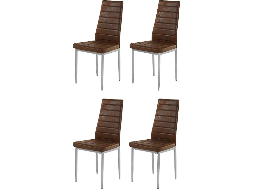 Set di 4 sedie da pranzo imbottite microfibra marrone
