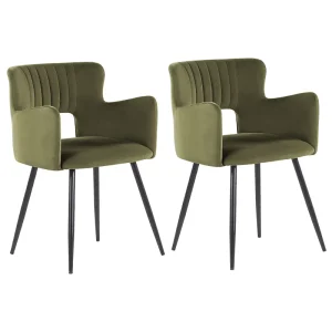 Set di 2 sedie da pranzo velluto verde oliva e nero SANILAC