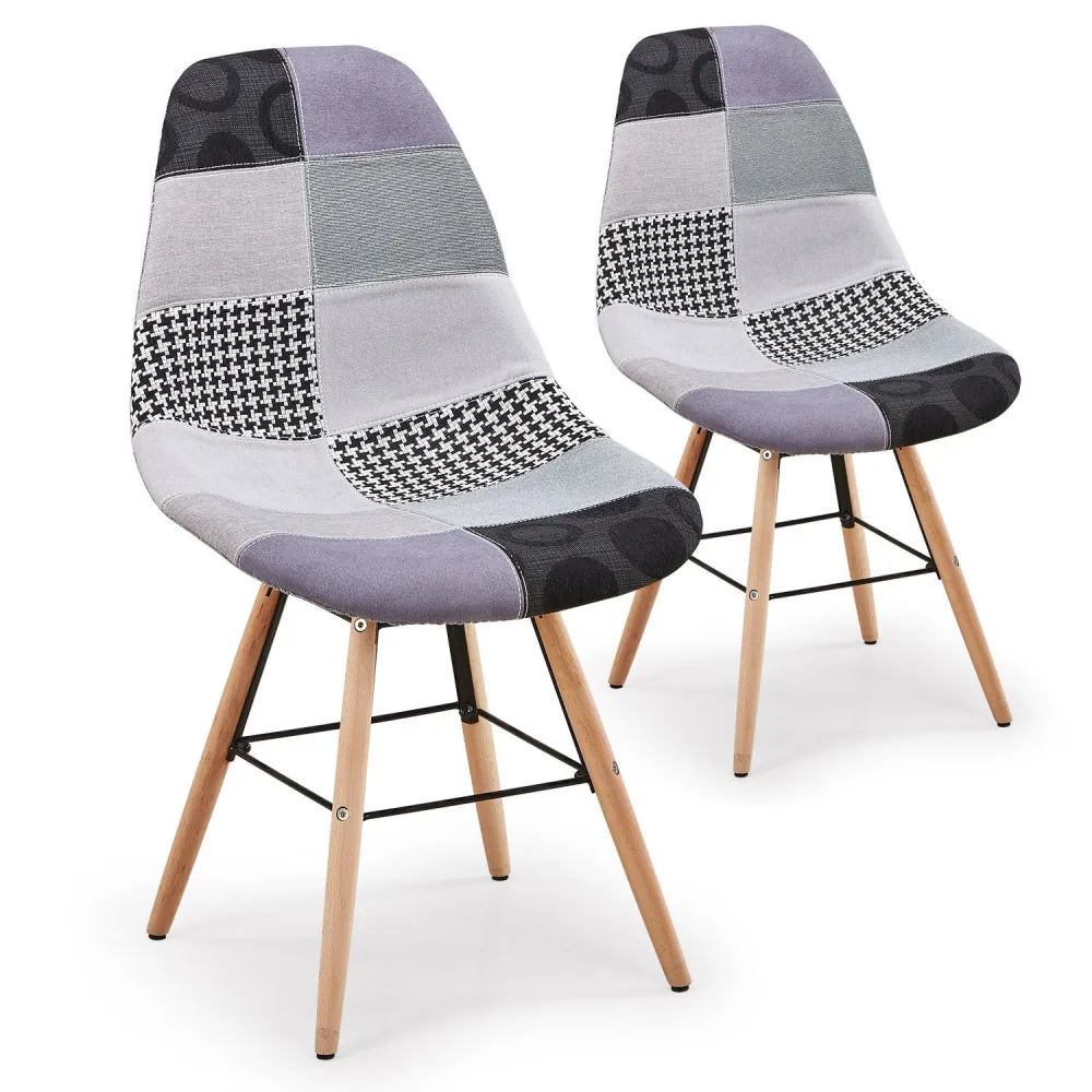 Set di 2 sedie scandinave Lisa patchwork colore grigio