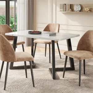 Set di 4 sedie scocca tessuto tecnico - con gambe metallo - Marrone
