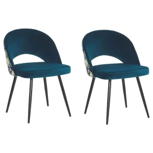 Set 2 Velvet Dining Chairs Blue VIVIAN