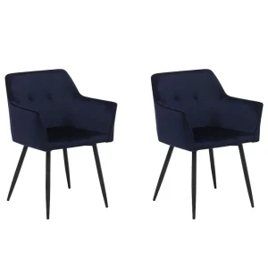 Set 2 Velvet Dining Chairs Dark Blue JASMIN