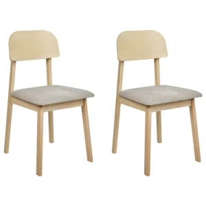 Set 2 Wooden Dining Chairs Light Wood and Taupe SCANDIA