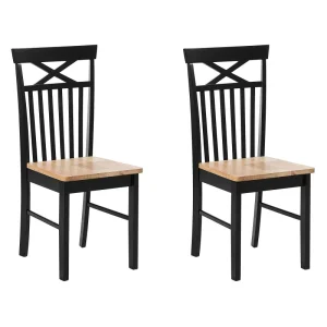 Set 2 Wooden Dining Chairs Light Wood and Black HOUSTON