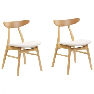 Set 2 Wooden Dining Chairs Light Wood and Light Beige LYNN