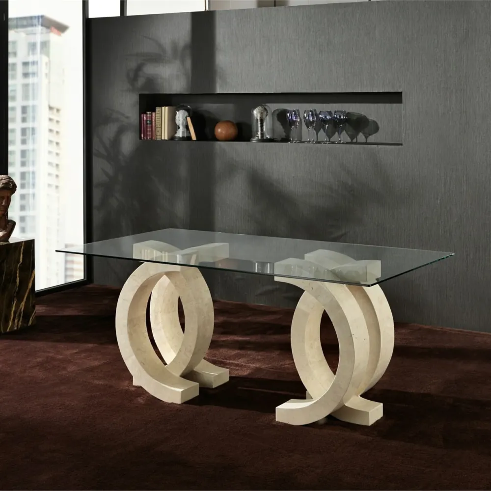 Tavolo da pranzo pietra "Coco" top vetro temperato cm 180x100 76h