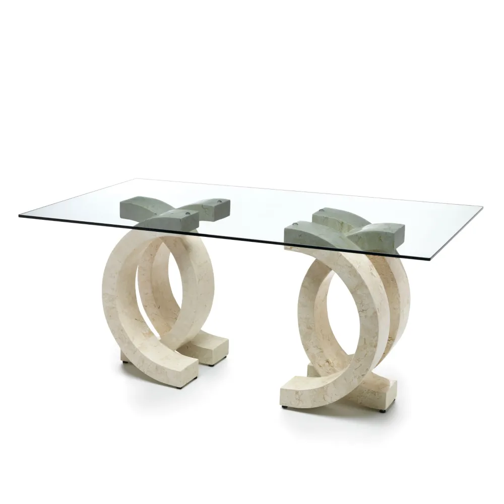 Tavolo da pranzo pietra "Coco" top vetro temperato cm 180x100 76h