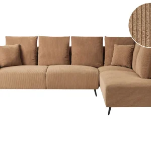 Left Hand Corduroy Corner Sofa Brown LUNNER Assorbente e Resistente