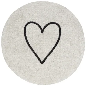 Round Cotone Area Rug ø 140 cm Beige and Black HEART