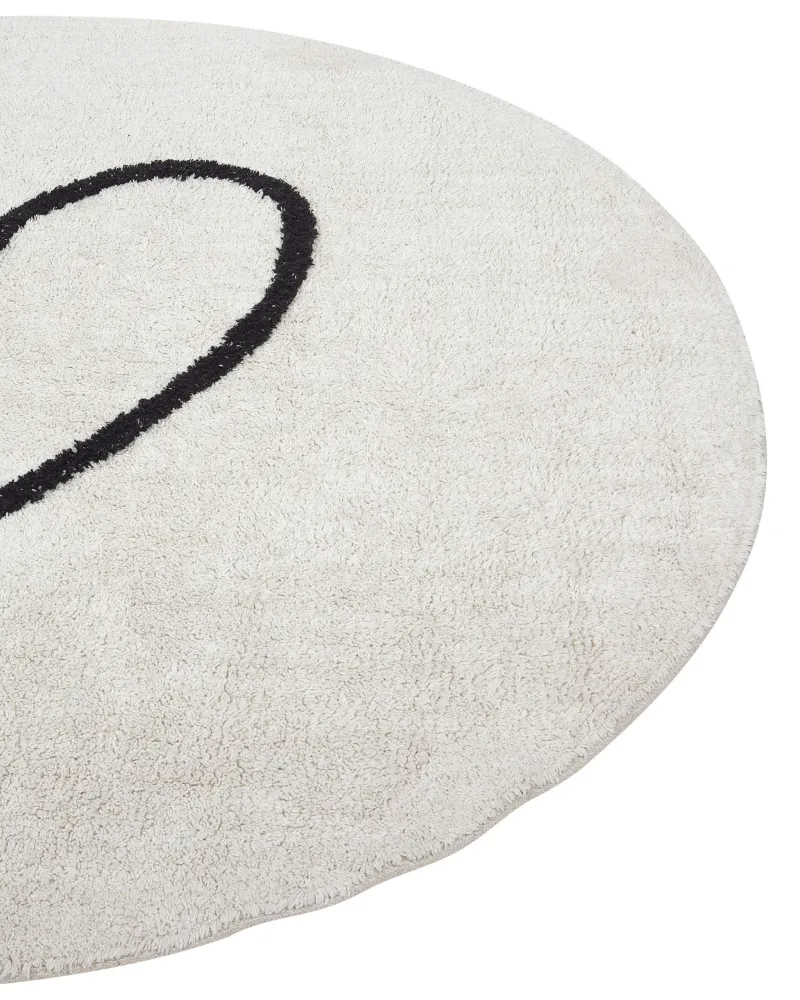 Round Cotone Area Rug ø 140 cm Beige and Black HEART